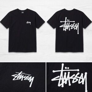 Stussy Black Tee with White Script Logo